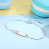 925 Silver Engraved Name Bracelet with Pink Heart