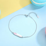 925 Silver Engraved Name Bracelet with Pink Heart