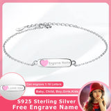 925 Silver Engraved Name Bracelet with Pink Heart