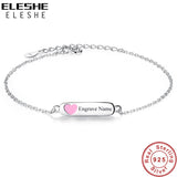 925 Silver Engraved Name Bracelet with Pink Heart