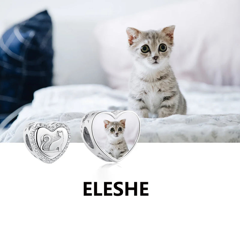 925 Silver Cat Heart Bead Charm for Bracelet