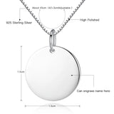 925 Silver Personalized Round Pendant Necklace Custom Engraved Name