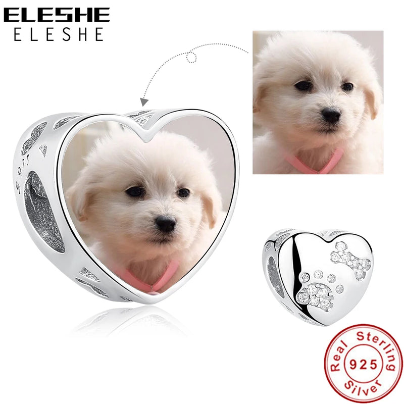 Pet Paw and Bone Photo Bead Charm for Bracelets