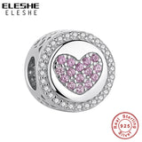 925 Sterling Silver Pink Heart Crystal Charm for Bracelets Necklaces