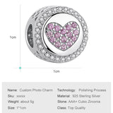 925 Sterling Silver Pink Heart Crystal Charm for Bracelets Necklaces