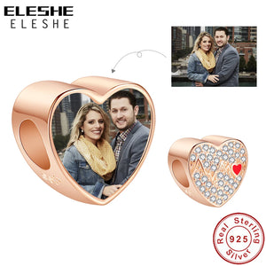 925 Silver Rose Heartbeat CZ Heart Bead Bracelet DIY Jewelry