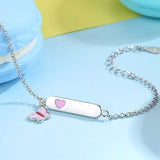 Pink Butterfly Heart Name Bracelet 925 Sterling Silver Chain for Kid Girls