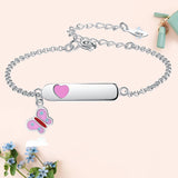 Pink Butterfly Heart Name Bracelet 925 Sterling Silver Chain for Kid Girls