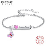 Pink Butterfly Heart Name Bracelet 925 Sterling Silver Chain for Kid Girls