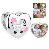 925 Silver Baby Carriage Heart Charm Photo Bead Bracelet DIY Jewelry