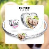925 Silver Mom Heart Charm Photo Bead for Bracelet DIY