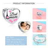 925 Silver Mom Heart Charm Photo Bead for Bracelet DIY
