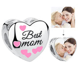 925 Silver Mom Heart Charm Photo Bead for Bracelet DIY