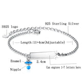 925 Sterling Silver Baby's Bottle Charm Bracelet for Girls Kids Engrave Name