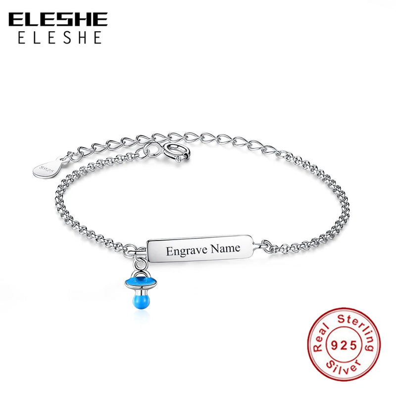 925 Sterling Silver Baby's Bottle Charm Bracelet for Girls Kids Engrave Name