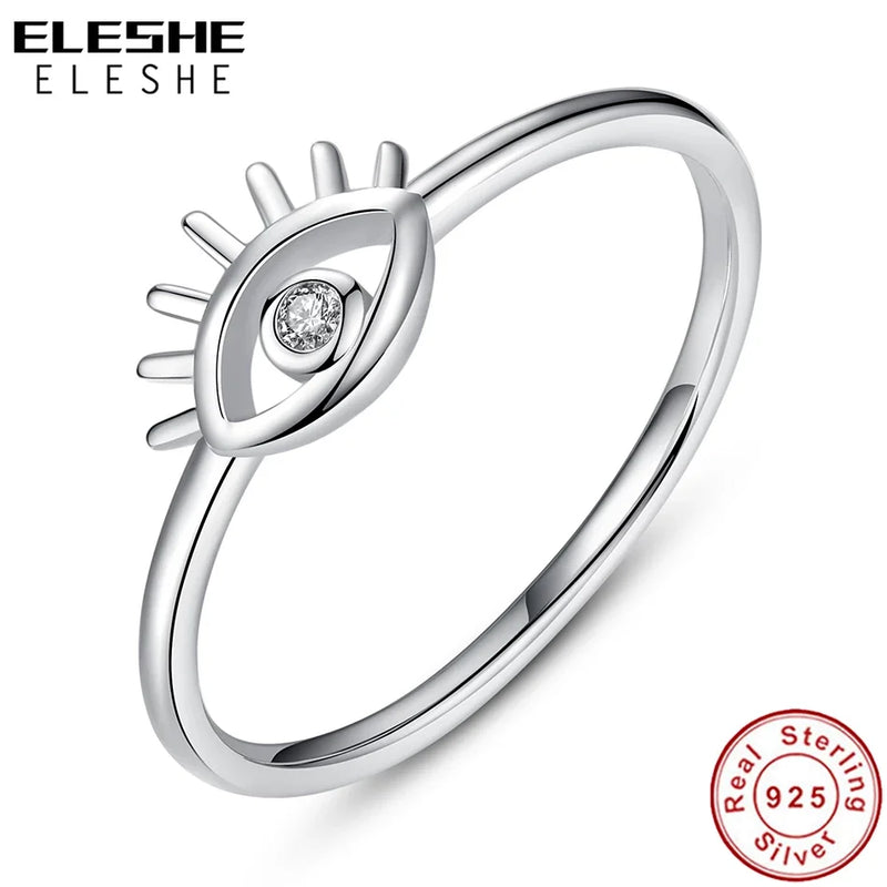 925 Sterling Silver CZ Eye Finger Ring Clear Crystal Women Wedding Engagement