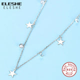 925 Silver CZ Round & Star Pendant Choker Necklace
