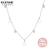 925 Silver CZ Round & Star Pendant Choker Necklace