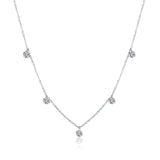 925 Silver CZ Round & Star Pendant Choker Necklace