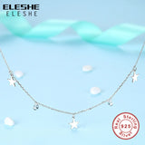 925 Silver CZ Round & Star Pendant Choker Necklace