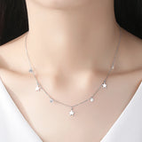 925 Silver CZ Round & Star Pendant Choker Necklace
