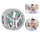 925 Silver Green CZ Family Tree Round Bead Photo Charm Bracelet DIY Gift