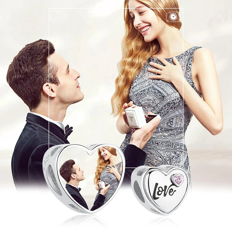 925 Sterling Silver Pink CZ Heart Charm Bracelet DIY Jewelry