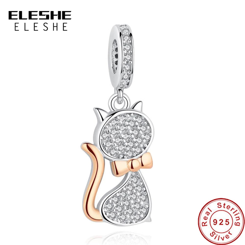 925 Sterling Silver Cat Charm Beads for Bracelet Pendant DIY Gift