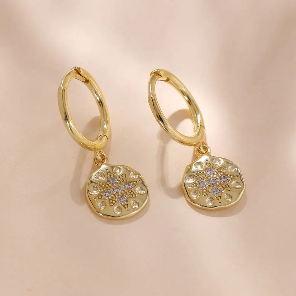925 Silver Pave CZ Coin Geometric Octagonal Star Hoop Earrings Women