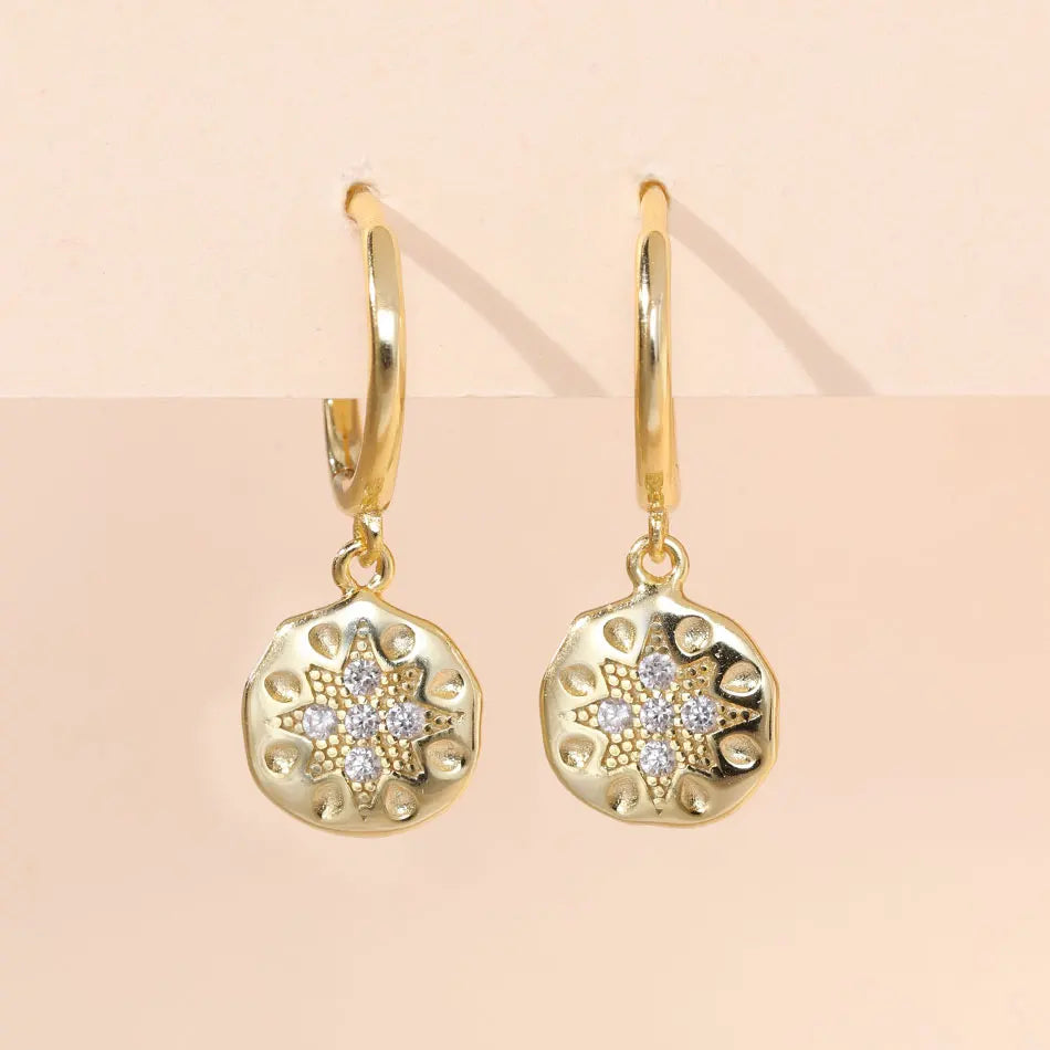 925 Silver Pave CZ Coin Geometric Octagonal Star Hoop Earrings Women