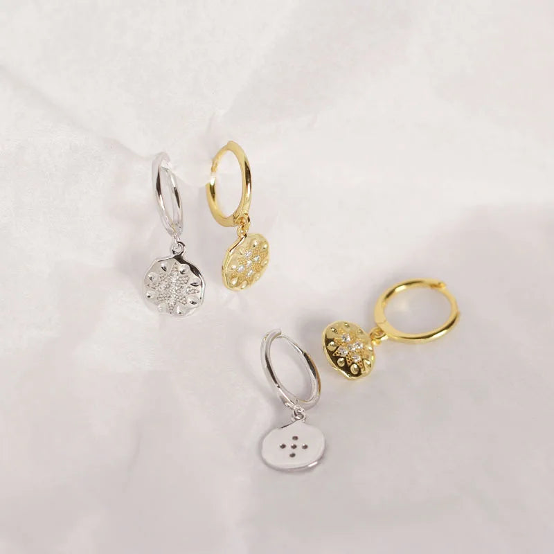 925 Silver Pave CZ Coin Geometric Octagonal Star Hoop Earrings Women