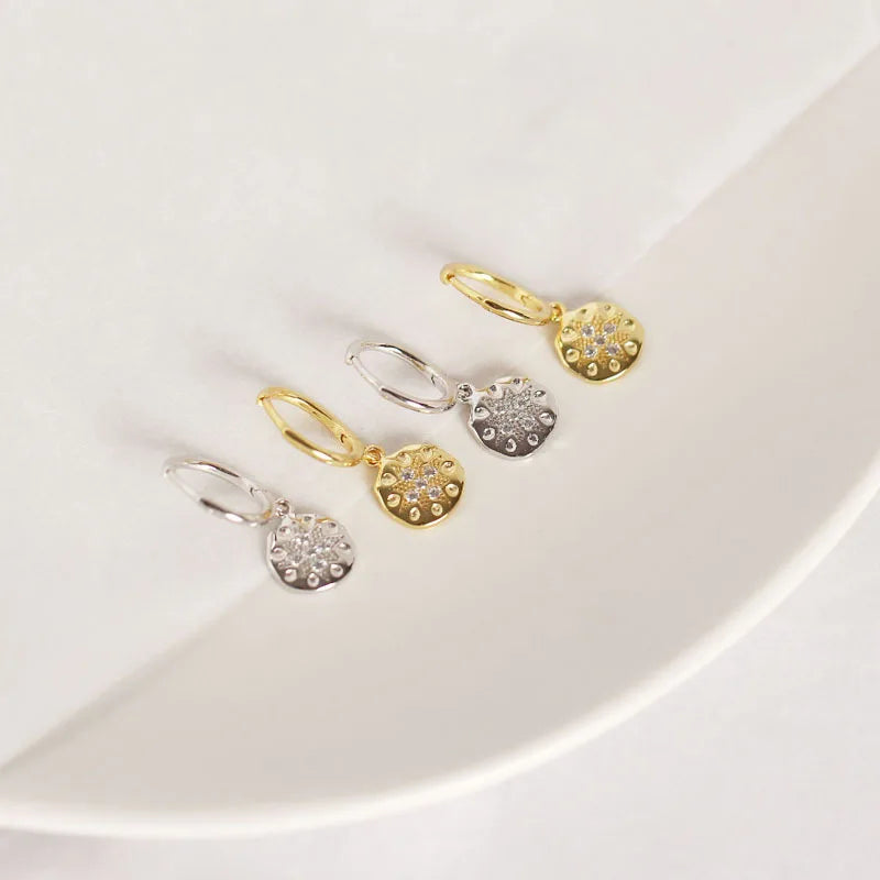 925 Silver Pave CZ Coin Geometric Octagonal Star Hoop Earrings Women