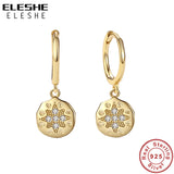 925 Silver Pave CZ Coin Geometric Octagonal Star Hoop Earrings Women
