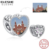 Red Square Moscow Photo Charm 925 Sterling Silver Heart Bead Bracelet