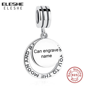925 Silver Engrave Name Charms Beads Fit Bracelet Christmas Jewelry