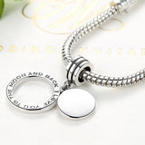 925 Silver Engrave Name Charms Beads Fit Bracelet Christmas Jewelry