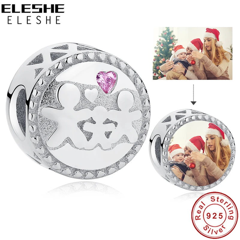 S925 Silver Pink CZ Love Family Charm Bead for Bracelet
