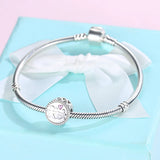 S925 Silver Pink CZ Love Family Charm Bead for Bracelet