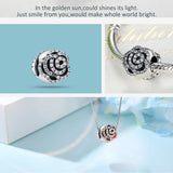 S925 Silver CZ Rose Flower Bead Charm for Bracelet DIY Gift