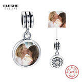S925 Sterling Silver Vintage Flower Personalized Photo Charm Round Bead