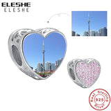 CN Tower Photo Charm 925 Silver Pink Zircon Heart Bead Bracelet DIY