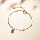 925 Silver Square Pendant Chain Bracelet 18K Plated Bead Charm