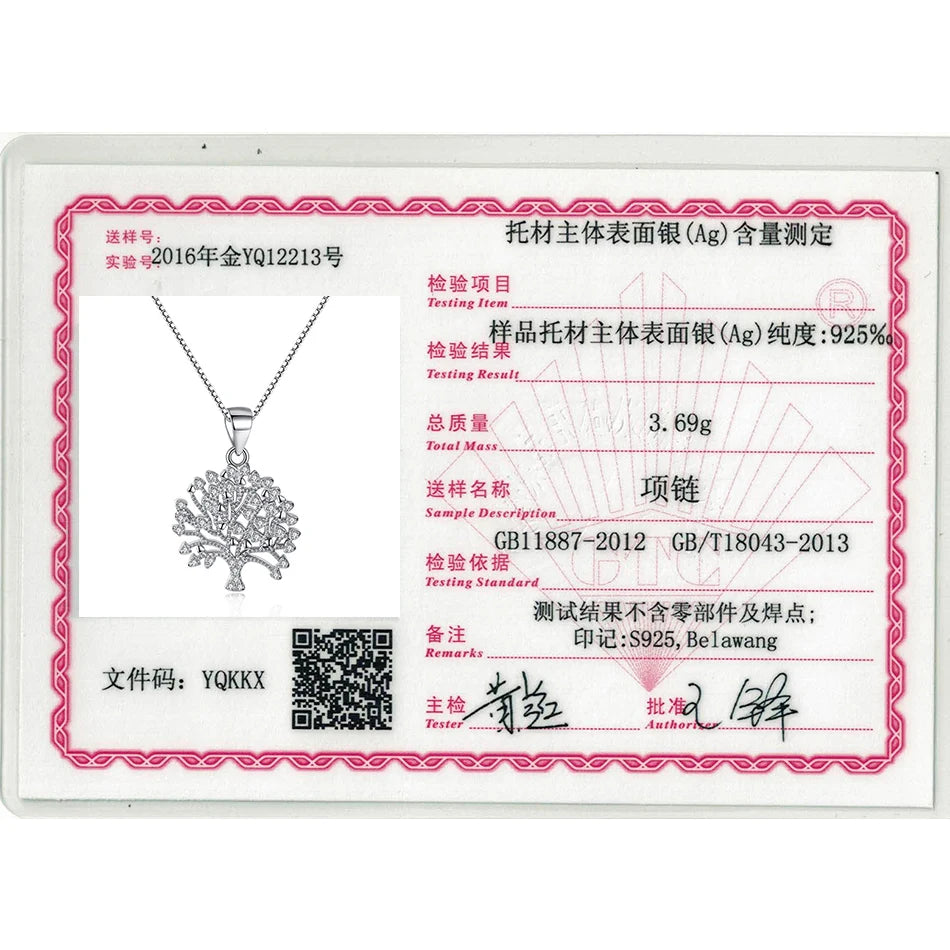 925 Sterling Silver Family Tree Crystal Pendant Necklace for Women