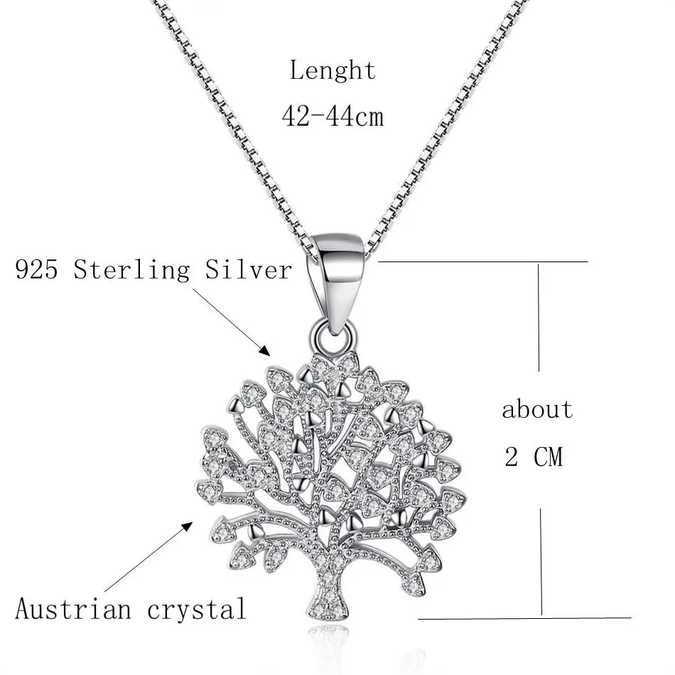 925 Sterling Silver Family Tree Crystal Pendant Necklace for Women
