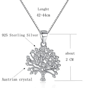 925 Sterling Silver Family Tree Crystal Pendant Necklace for Women