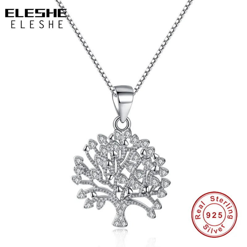 925 Sterling Silver Family Tree Crystal Pendant Necklace for Women