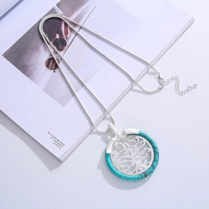 ELOYHI Tree Of Life Long Snake Chain Pendants Sweater Chain Necklace