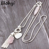 Heart Chain Tassel Natural Stone Sweater Snake Chain Plated Necklace