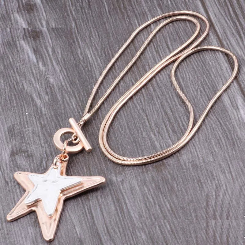 ELOYHI Double Pentagram Pendant Long Chain Necklace for Women