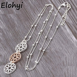 ELOYHI Women Three Flower Drip Pendants Long Chain Necklace